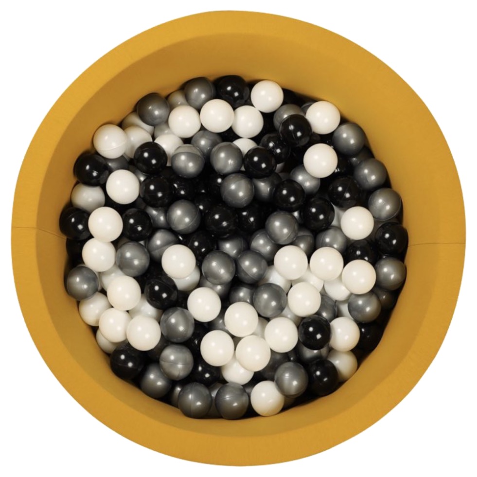 Larisa & Pumpkin Organic Cotton Mustard Ball Pit with 200 (Black/Silver/White) Balls - Image 2