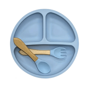 Silicone Plate Stay Put Divided Design With Fork And Spoon